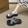 2025 New Cross-woven Thick-soled Roman Sandals Women's Retro Square Head Fashion Wear One-word Beach Shoes Women