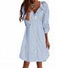 Ladies' Fashionable Striped Lapel Casual Long Sleeved Loose And Comfortable Button Up Dress