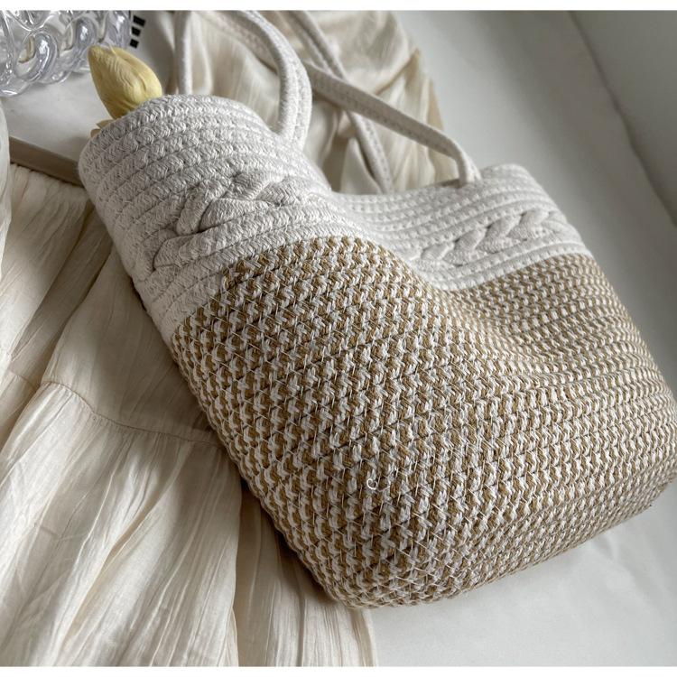 Casual shoulder large capacity bag rope striped design small fresh bag portable tote bag Han Fan fashion