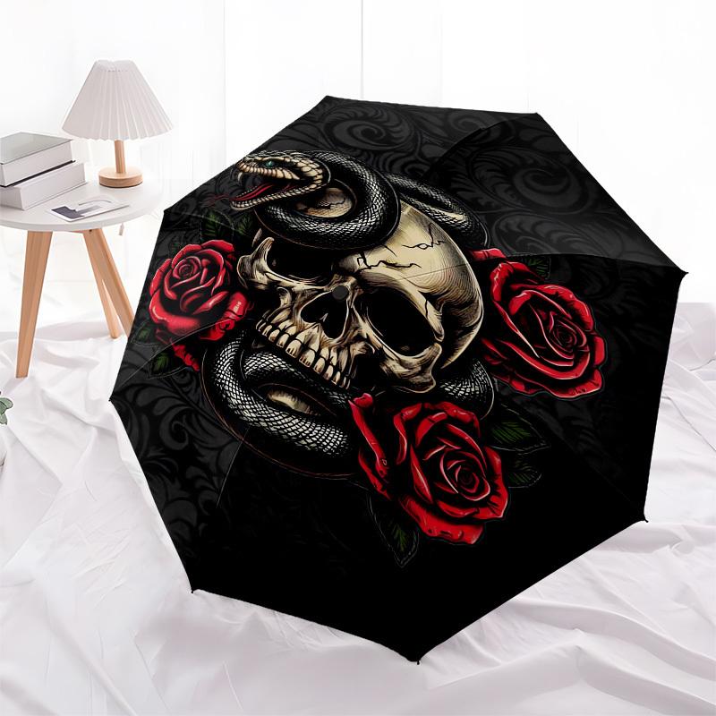 1pc Skull and Snake with Roses Umbrella with Plastic Handle, Suitable for All Seasons Outdoor PT385