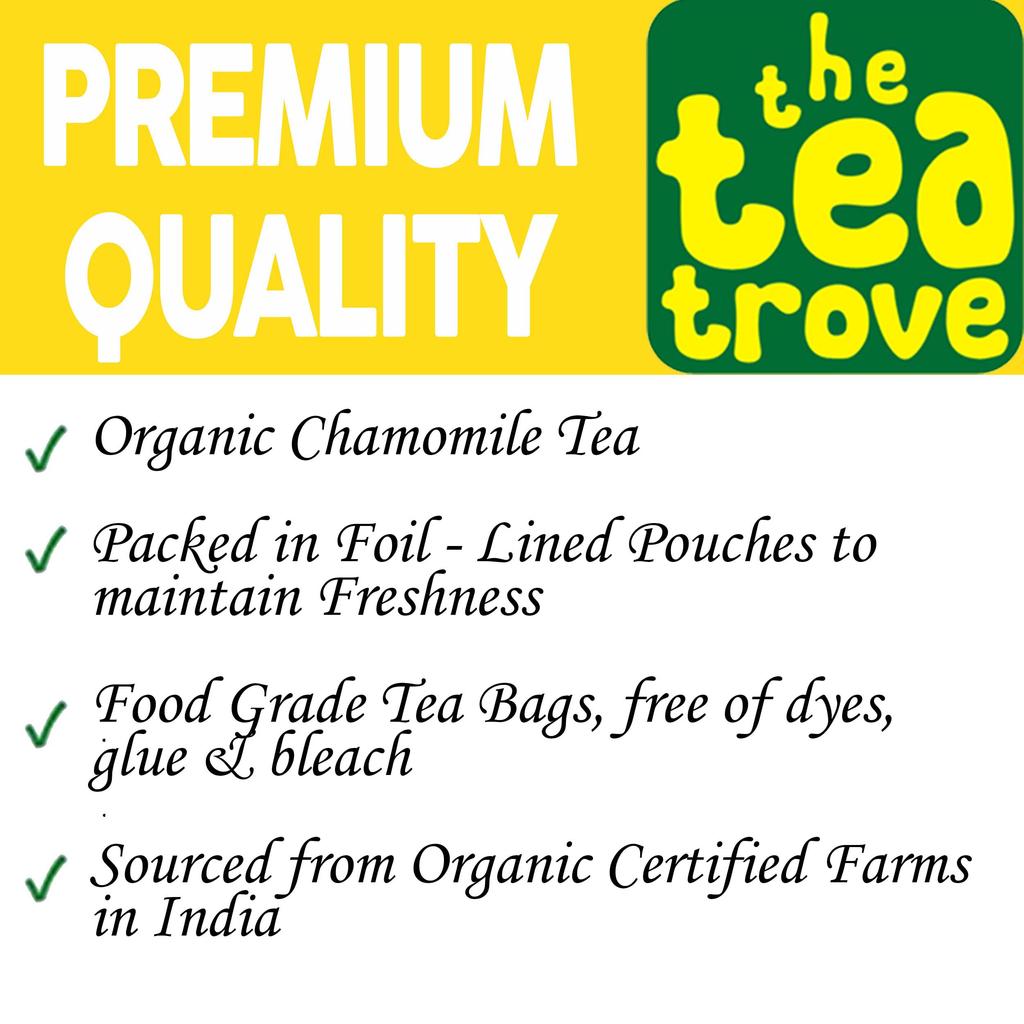 The Tea Trove Pure Chamomile Tea Bags Organic - 40 Eco-Friendly Caffeine Free Camomile tea in Resealable pouch - Steep Hot Or Iced | Pack of