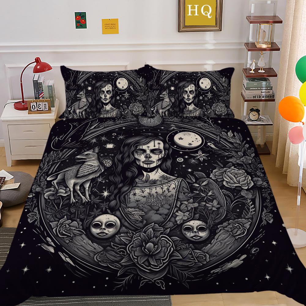 Beauty Skull Printed Comforter Cover Set Full Size Microfiber Home Textiles High Quality Luxury Bedspreads