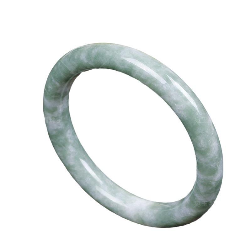 Guizhou Jade Light Green Floating Flower Thin Round Jadeite Bangle for Women