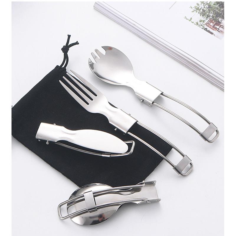 Outdoor Stainless Steel Portable Folding Tableware Set for Picnic and Camping