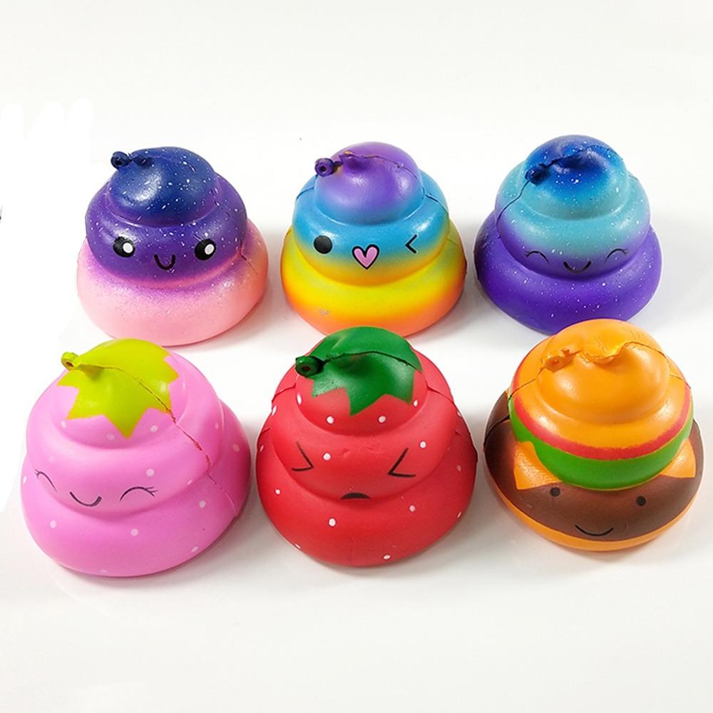 Süßes Cartoon-Kacke Squishy Spielzeug - Langsam aufsteigendes Stressabbau Sensorisches Spielzeug, Regenbogen Galaxie & Erdbeer-Design Dekompression Neuheitsgeschenk