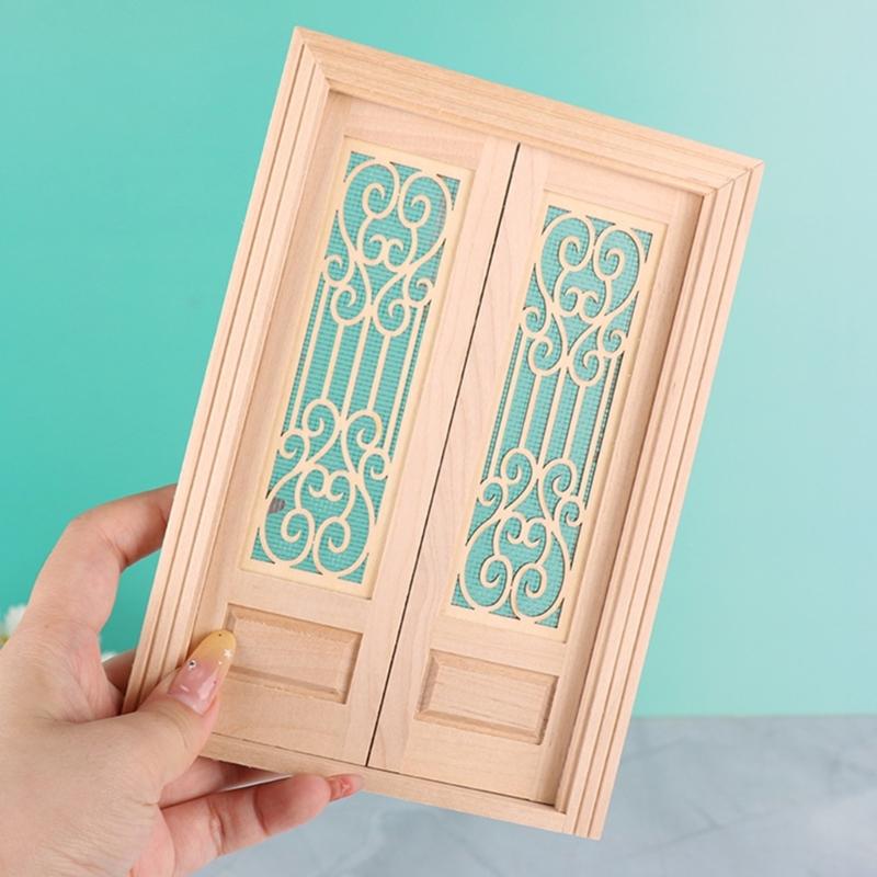 Miniature Unfinished Wooden Double Hinged Door For DIY Dollhouses Accessories 1/12 Scale Model Building Safe For Kids