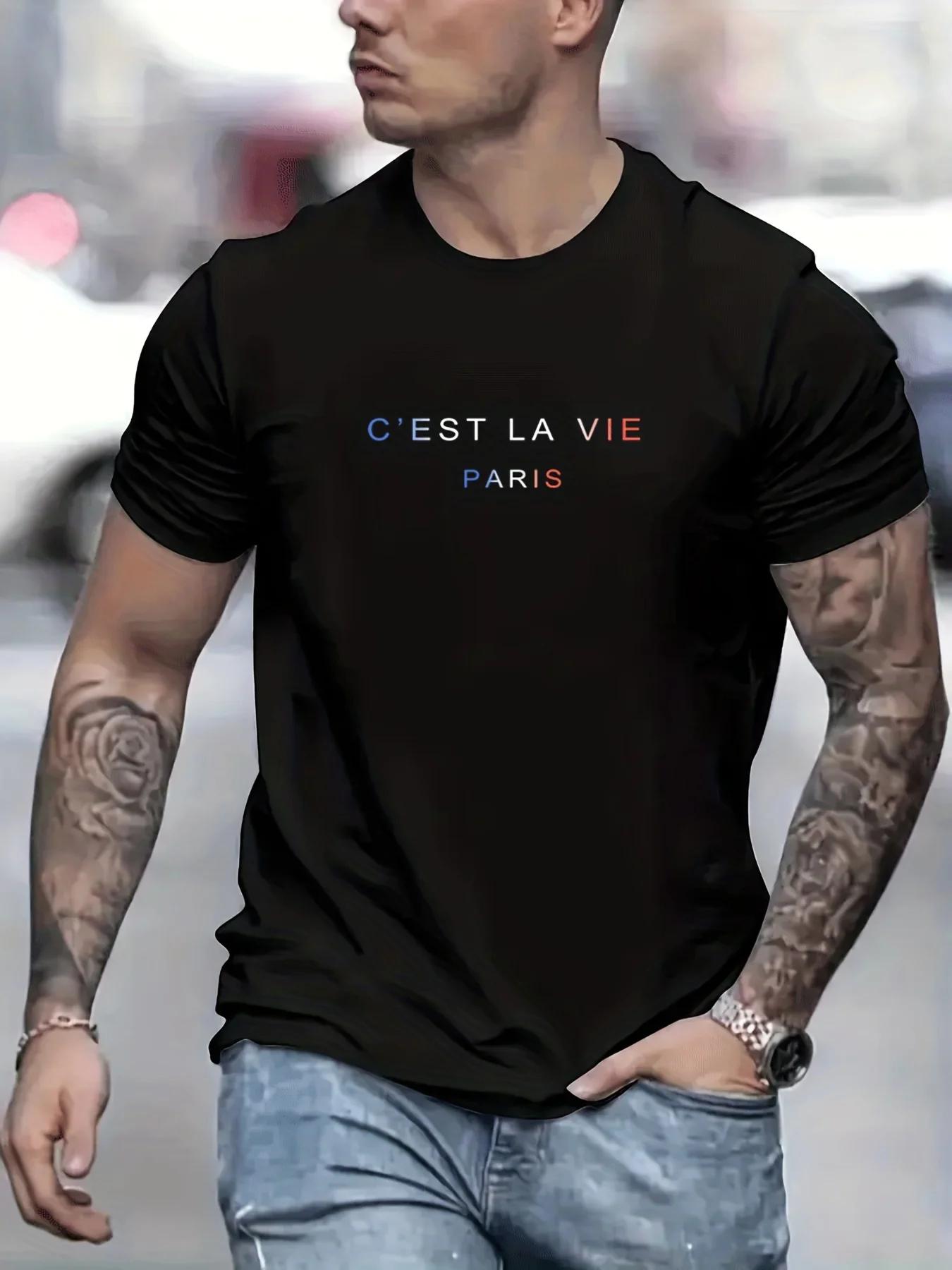 

2025 new men s summer Loose Comfort Print 100% cotton cest La Vie printtT shirt top 3XL