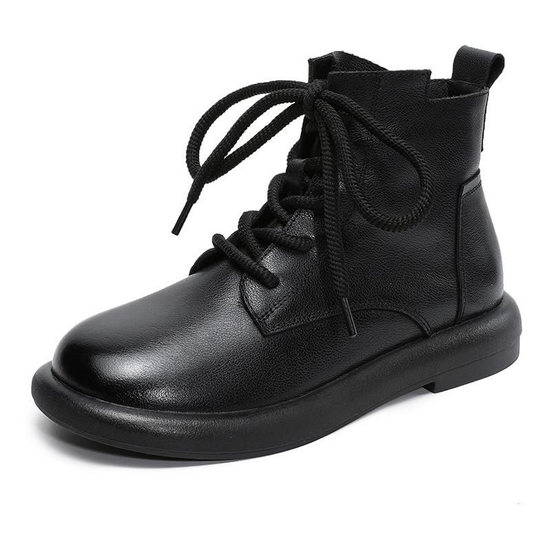 Genuine Leather Ankle Boots Women's Autumn and Winter New Vintage Short Boots Woman Soft Leather Boots Flat Leather Shoes Women
