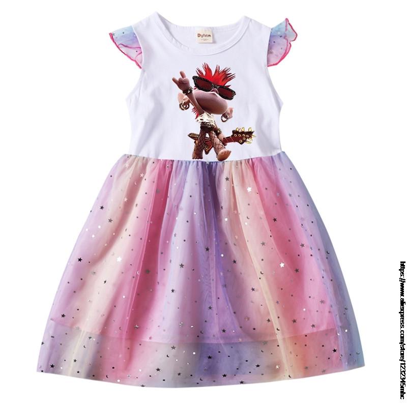 Children Cosplay Costume Trolls 2 Birthday Party Tutu Dress for Girls Sequin Top Pastel Clothing Kids Pink Vestidos 2 To 10 Year