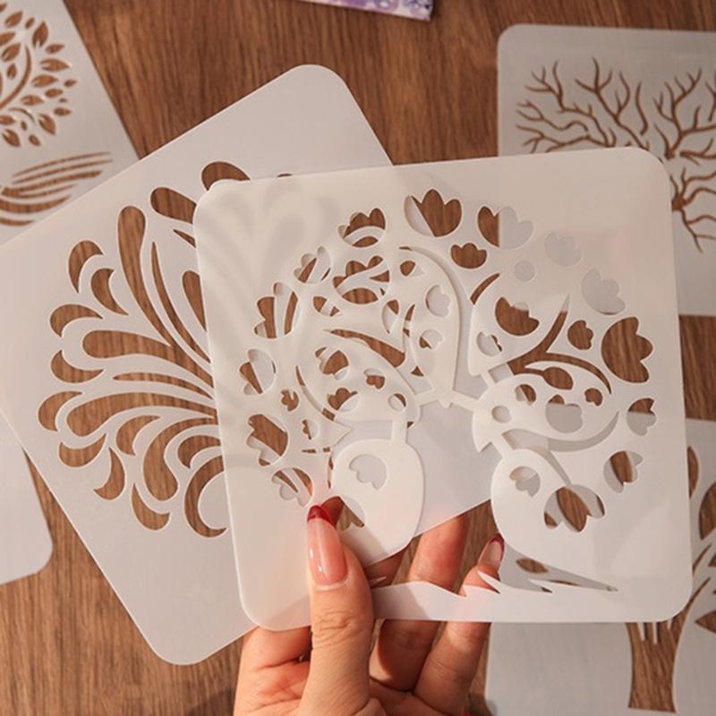 6 Pcs Tree Stencils Cartoon Leaf Stencils Hollow Out Drawing Templates for DIY Projects Reusable Painting Template