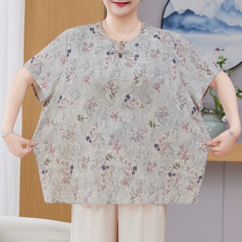 Plus Size 3XL-8XL Oversize Summer Casual Blouses for Women Tops Loose Short Sleeve Shirt Vintage Clothes