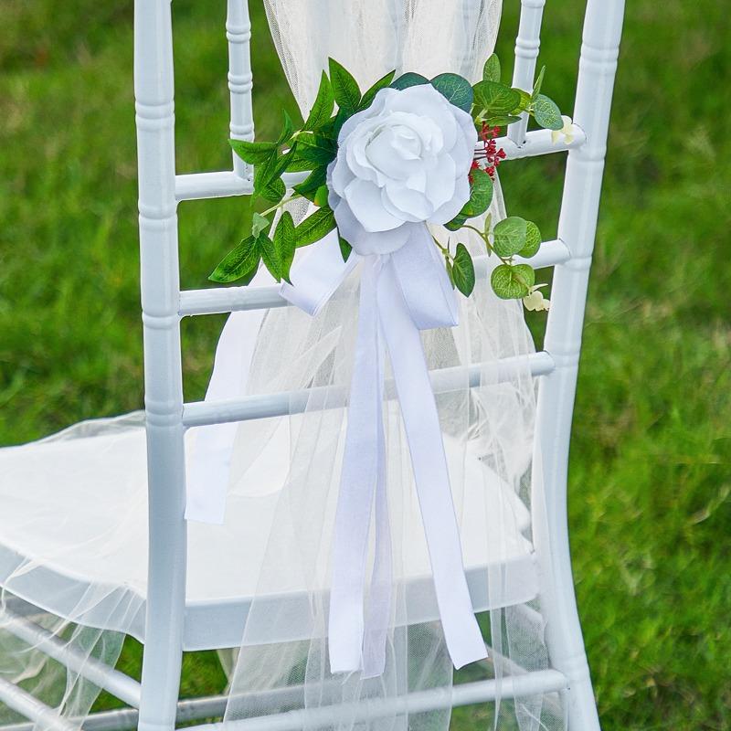 Artificial Rose Wedding Chair Back DecorationArtificial Flower Corridor Corridor Decoration Wedding Chair Back Flower