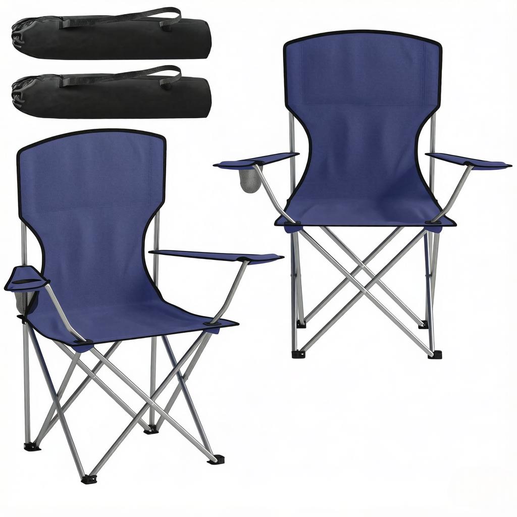 Set of 2 Folding Camping Chairs with Cup Holder, Carrying Bag and High Back