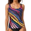 Women Swimsuit Tops U-Neck Sleeveless Striped Print Vest Suspender Chest Pad Beach Style Vest Tops Vacation Party Wear