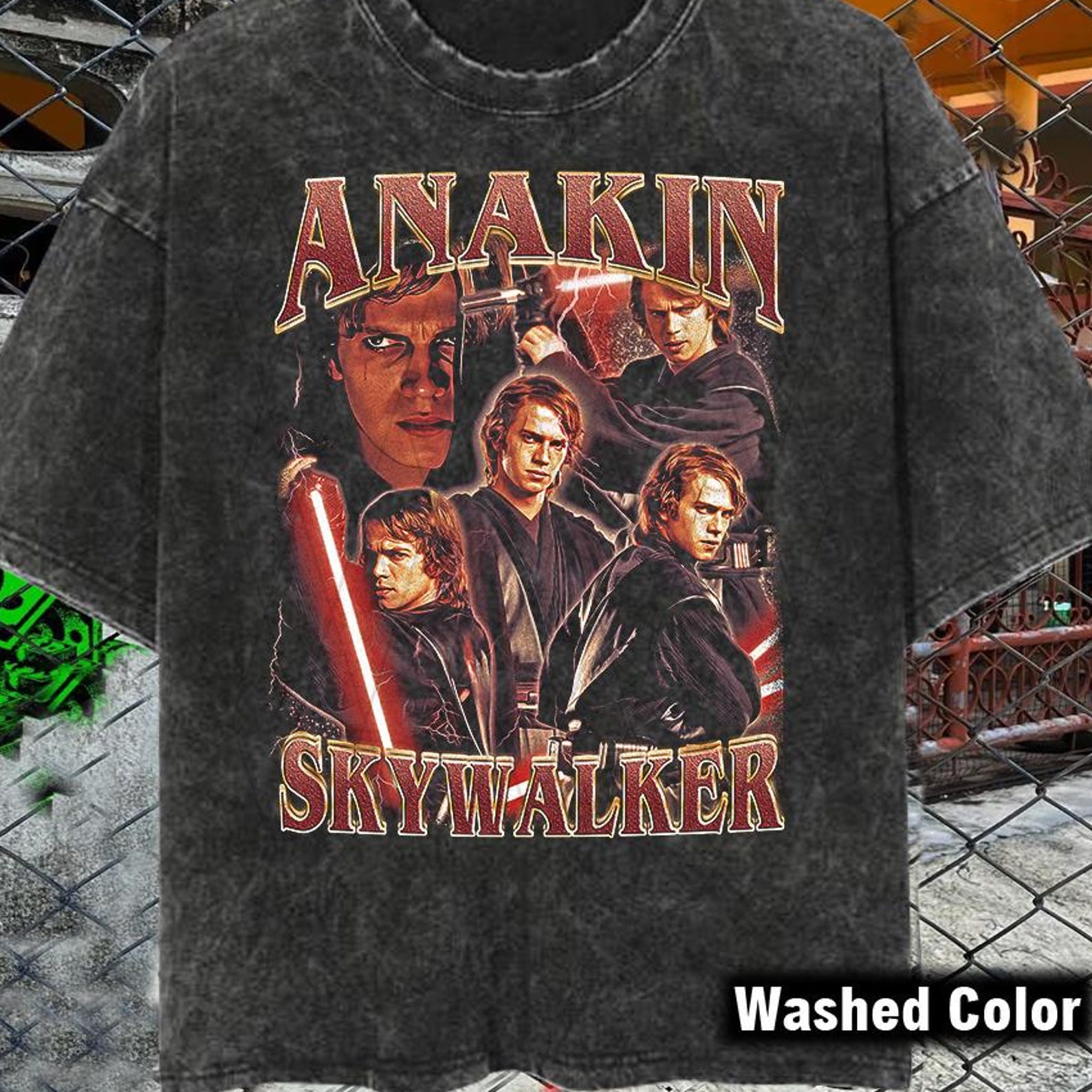 Anakin Skywalker Acid Wash Tee: Star Wars 90s Vintage Bootleg Style 4XL
