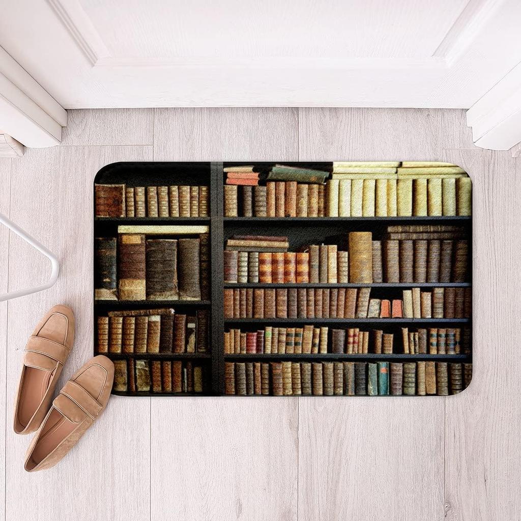 Bookshelf Area Rug for Teen Study Room Decor Library Book Print Carpet Vintage Bookshelf Living Room Doormat Bookcase Floor Mat