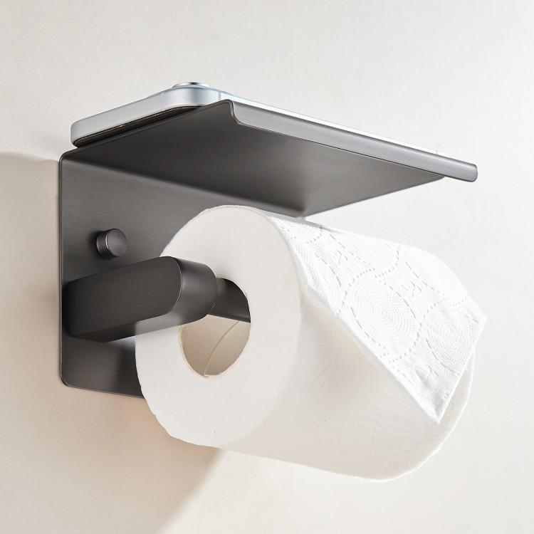 Stainless Steel Bathroom Tissue Holder with Phone Shelf