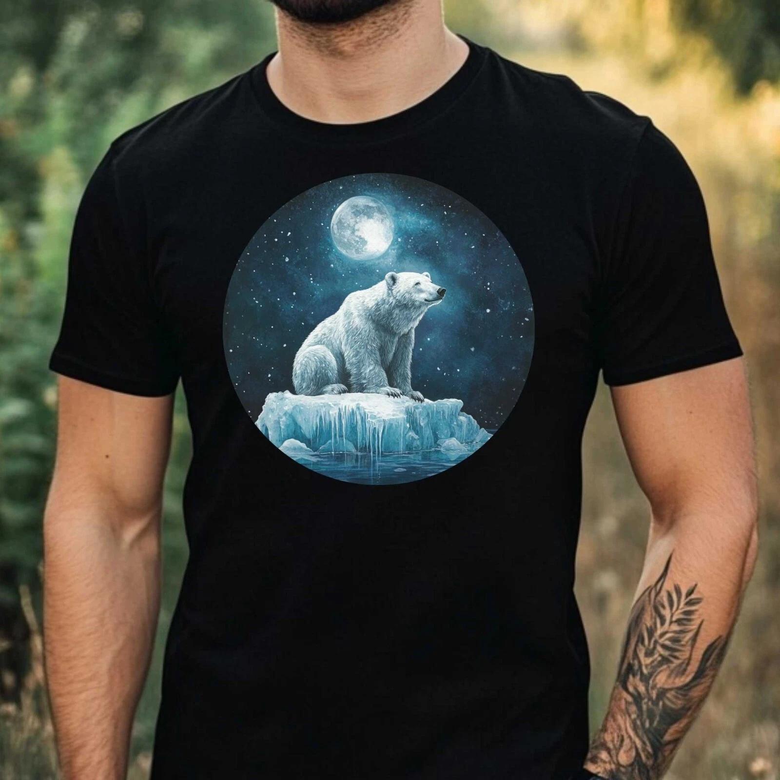 T-Shirt Herren Eisbär im Mondlicht Motiv Baumwolle Größe XS bis 5XL XXL