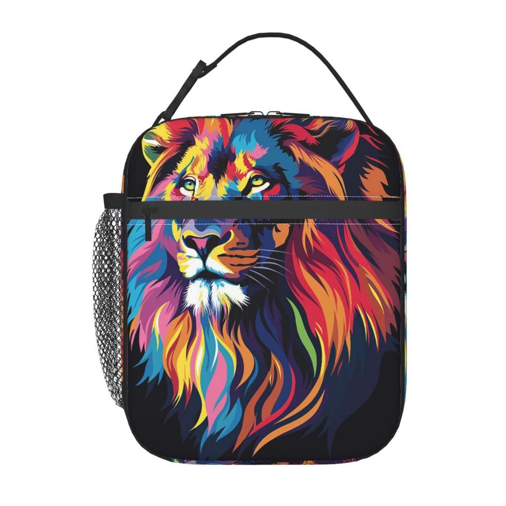 Bunte Löwendruck-Isolierte Lunchtasche für Damen Kinder Tragbare Lebensmittelboxen Thermische Lunchbox Tragetasche