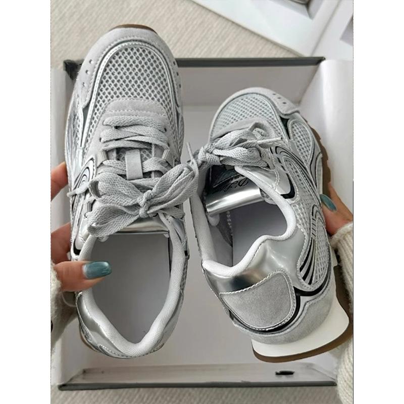 Silver mesh breathable thick-soled Forrest Gump shoes women's 2025 new retro color matching comfortable and lightweight casual sports shoes