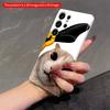 2DFlat Samsung phone case Cat with Yellow Glove Holding Black Object Phone Case Applicable to Galaxy S22 S23 S24 S25ULTRA S26 A12 A13 A14 A15 A16