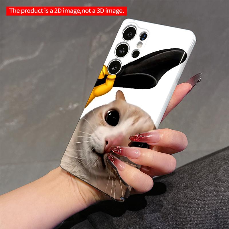 2DFlat Samsung phone case Cat with Yellow Glove Holding Black Object Phone Case Applicable to Galaxy S22 S23 S24 S25ULTRA S26 A12 A13 A14 A15 A16