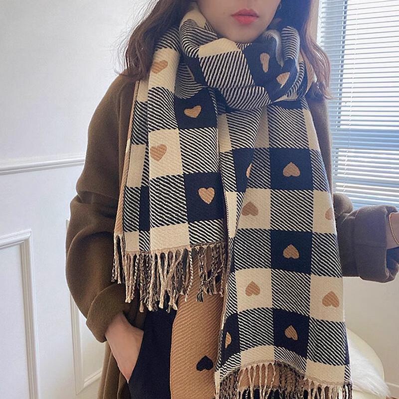 Liangsu Women's Faux Cashmere Heart Plaid Scarf