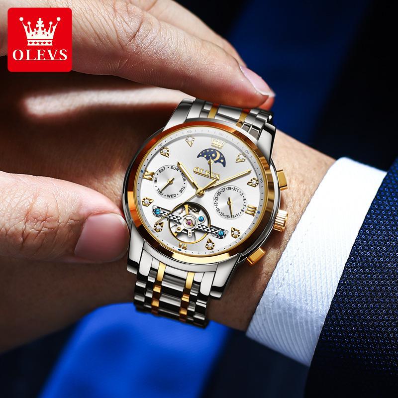 OLEVS Markenuhren, automatische mechanische Uhr, Business-Freizeit, hohle Herrenuhr, Herrenuhr, modisch