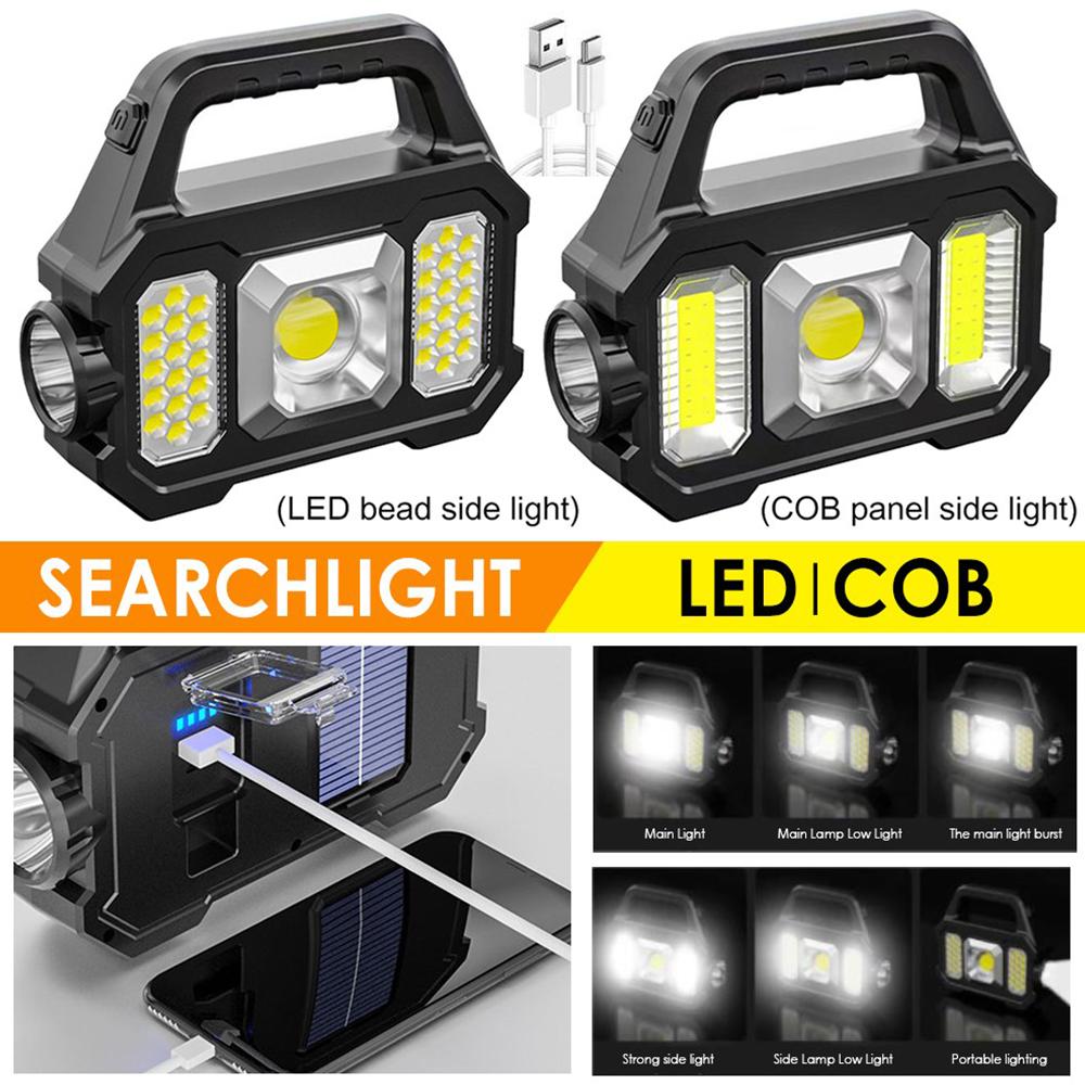 50W Flashlight USB Charge Electric Torch 6 Gear COB/LED Torch Light Portable Powerful Lantern Solar Light for Camping Hiking