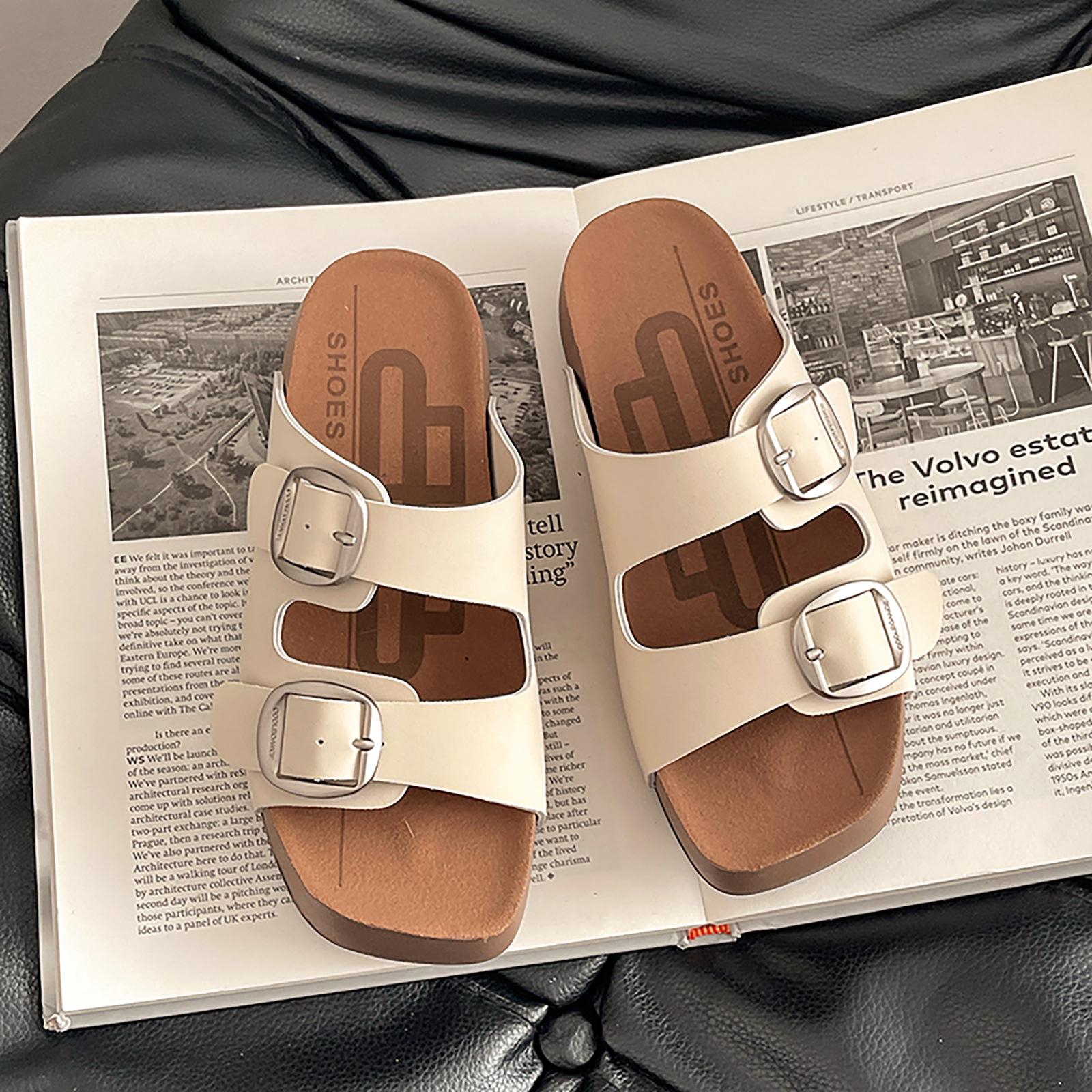

Ретро-пряжка с толстым дном, односложные тапочки, летняя мода, новые увеличивающие рост ленивые пляжные тапочки, классные тапочки 40 бежевый