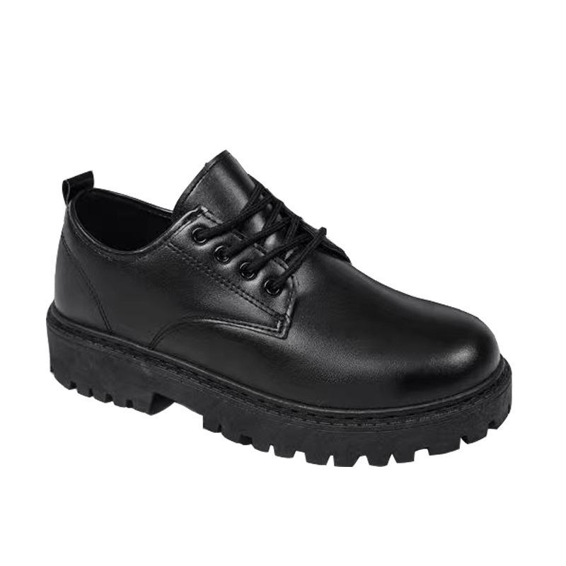 Four Seasons PU thick-soled soft-soled casual leather shoes waterproof soft leather surface all black leather shoes