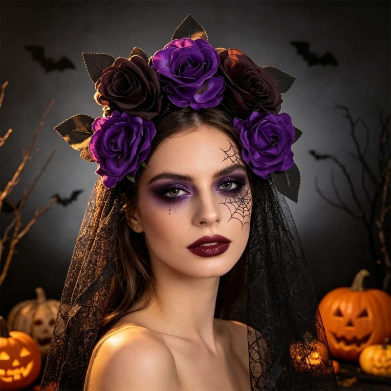 Rose Lace Headband for Women, Gothic Costume Headpiece for Halloween Parties, Cosplay Styling, Stage and Photo Looks