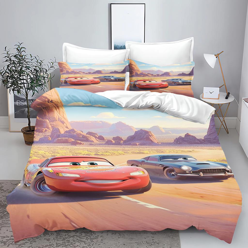Zestaw pościeli 3D dla dzieci Lightning Mcqueen Łóżko podwójne Zestaw pościeli Słodka drukowana kreskówka Poszwa na kołdrę Poliestrowy zestaw kołdry Rozmiar Twin King