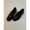 Loafers retro British style round head rivet pleated one pedal thick heel black small leather shoes