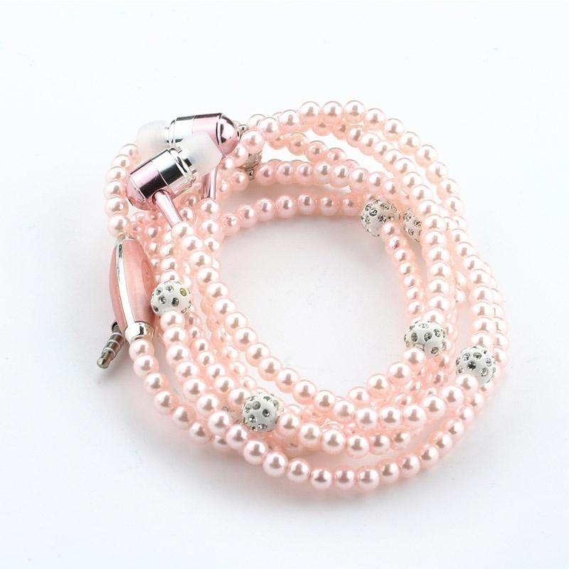 Stereo Pearl Headset Necklace Earphone In-ear Earbud Headphone 3.5mm Fashionable Pearl Necklace Headphone