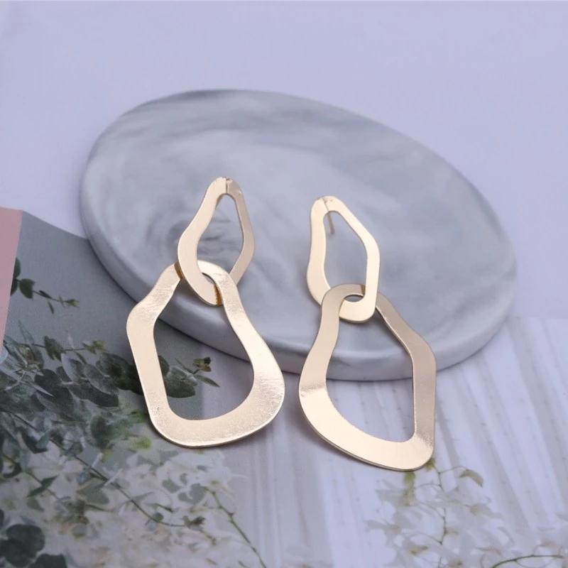 New Fashion Gold Metal Drop Earrings for Women Irregular Geometric Pendants Earrings Trend Brincos Jewelry Gift