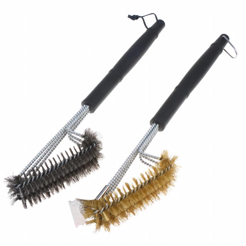 Long Non Slip Handle Grill Cleaning Brush Rust Resistant Metal Cleaner Brush With Scraper For Outdoor Grilling Camping Picnic