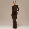 Autumn and Winter New Solid Color Temperament Celebrity Long-sleeved Slim-fitting Pleated Hip-wrapped Dress