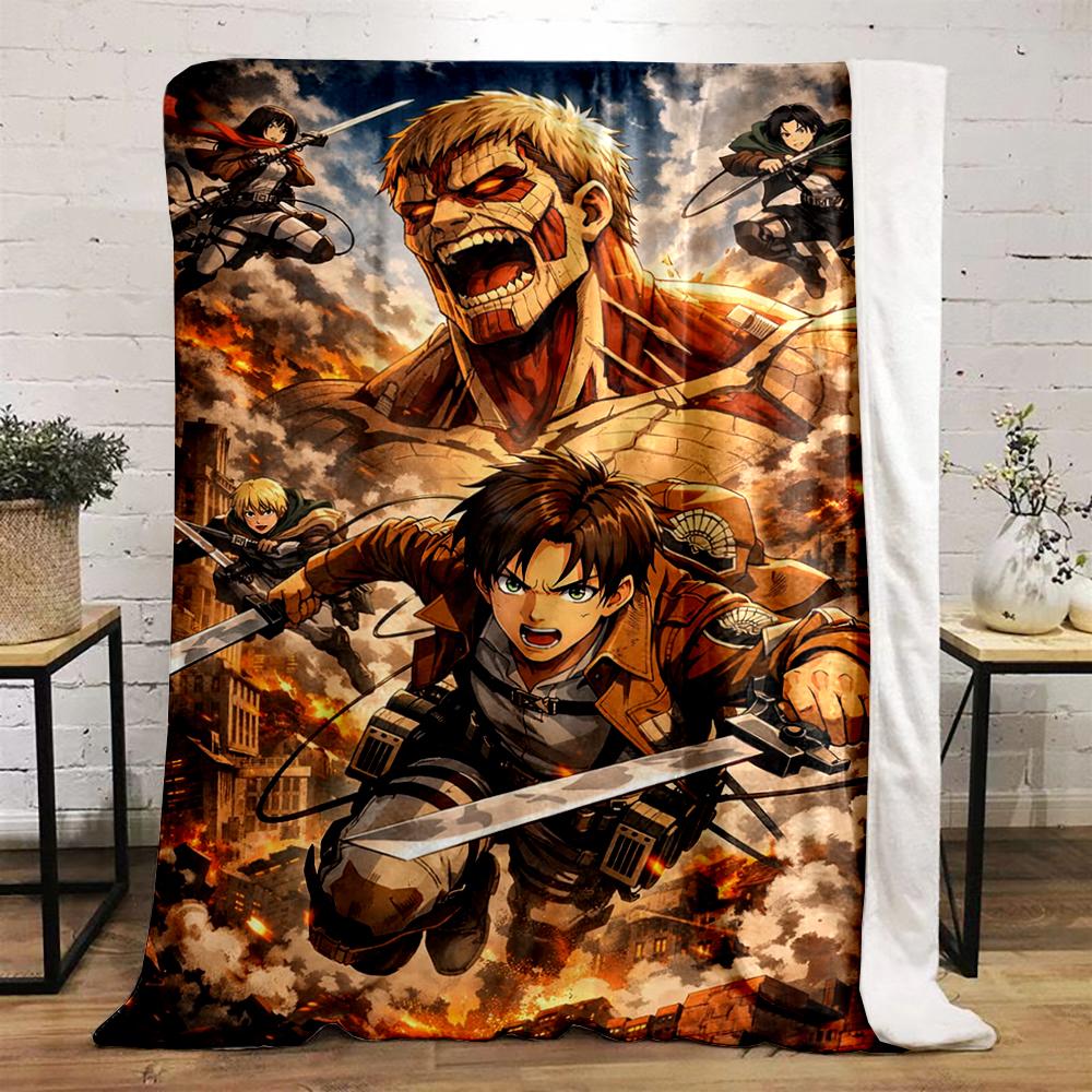 Attack On Titan Characters In Battle Scene Flannel Blanket for Bedroom, Living Room, Sofa, and Nap Sofas.