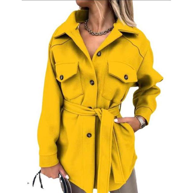 Damen Wollmantel Trenchcoat Taschen Revers Knöpfe Tops Warme Kurze Winterjacke Jacken für Damen