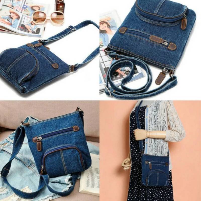 Borsa a Tracolla in Denim da Donna con Chiusura a Zip e Tasca Interna per Uso Quotidiano Casual