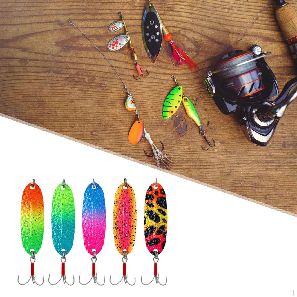 5 Fishing Spoons, Hard Sequin Lures for Catfish, Trout, Walleye