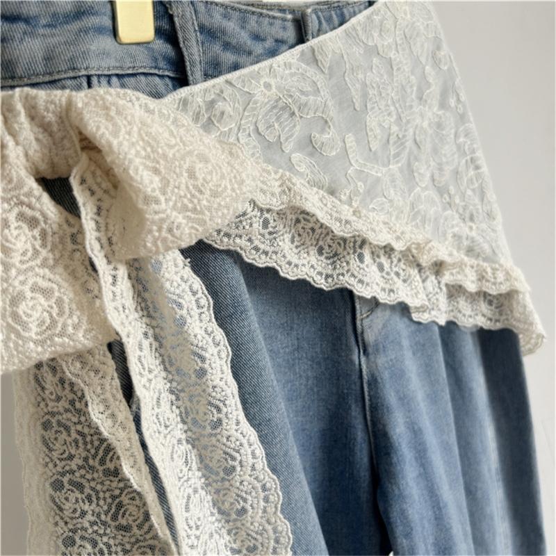 Lace Wrap Belt for Women, Adjustable Waist Scarf with Scalloped Edge and Long Ties, Lightweight Accent for Dresses, Blouses and Jeans