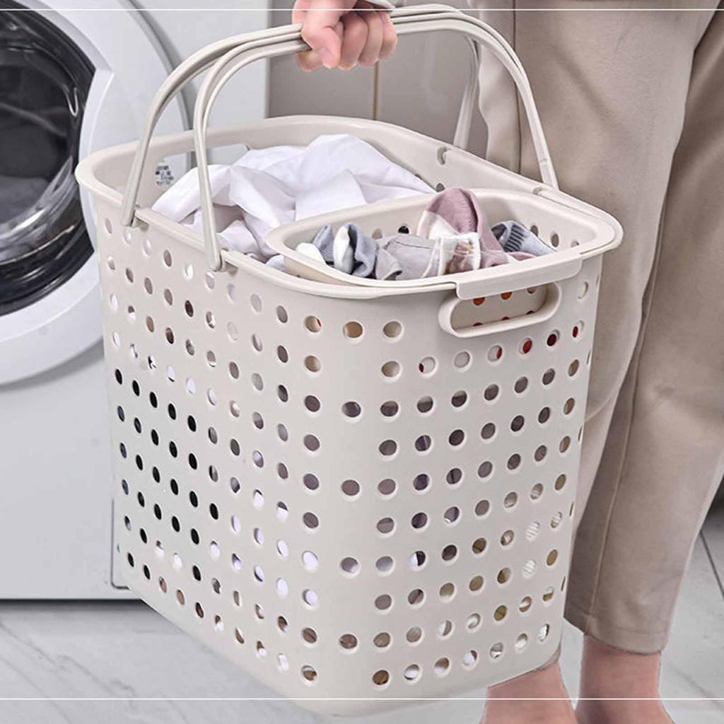 Multifunctional PP Laundry Basket Hollow Design Portable Hamper with Handles and Socks Bin for Home Laundry Storage