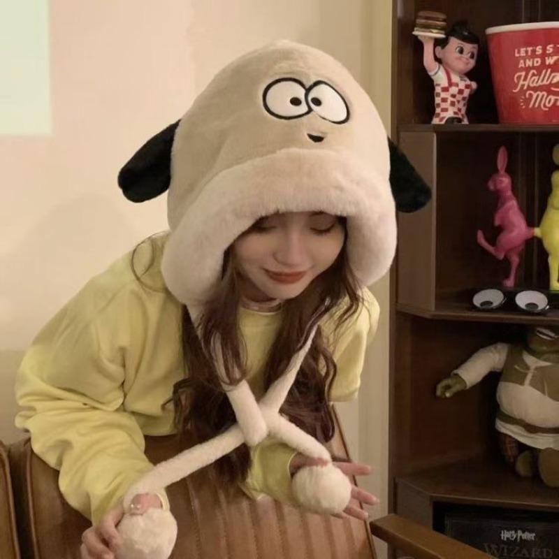Winter fluffy hat cute ears pullover hat outdoor warm ear protection bag head cold hat fleece thickened millinery hat