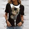 Women's Casual Crew Neck Short Sleeve T-Shirt Pullover Tops Cute Cat Print Fashion Trend Clothing For Spring Summer