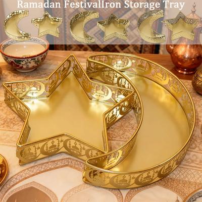 Retro Gold Schloss Stern Mond Tablett Ramadan Thema Tischdekoration Obst Kuchen Keks Halter für Nahen Osten Familien Tabletts Dekorativ