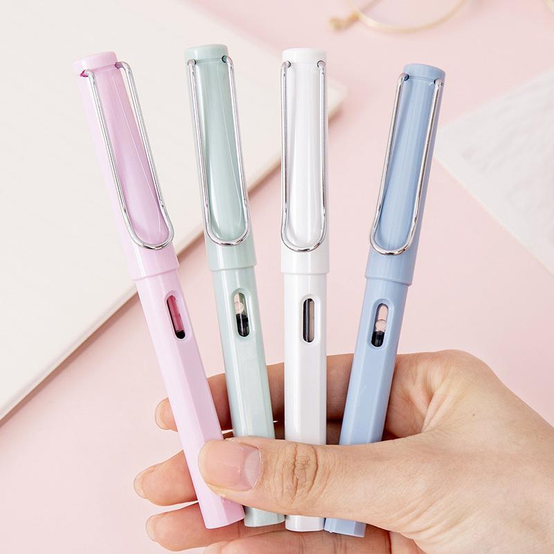 Macaron Transparent Positive Student Plastic Pen Exchangeable Ink Bag, Ball Pen Plus Set Gift