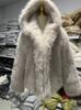Hooded artificial fur imitation fur jacket fox fur coat autumn and winter short plush jacket fluff C