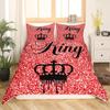Modern King Crown Duvet Cover Twin Black Pink Bedding Set Women Adults Couple Comforter Cover Girls Valentines Day Quilt Cover